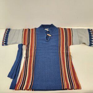 Striped Mod 70s Hippie Shirt Wooden Button Flare Sleeves QUEEN Brand Size M Vtg